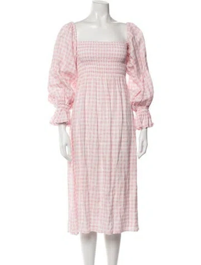 Pre-owned Sleeper Linen Long Dress In Pink