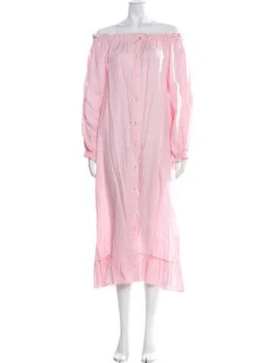 Pre-owned Sleeper Linen Long Dress In Pink