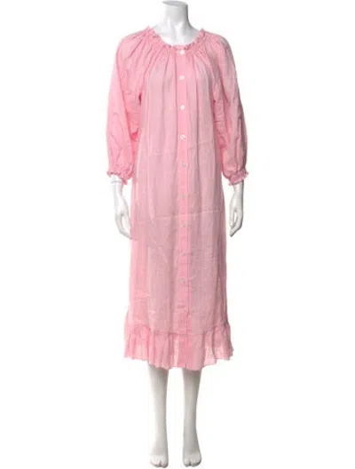Pre-owned Sleeper Linen Long Dress In Pink