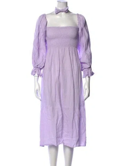 Pre-owned Sleeper Linen Long Dress In Purple