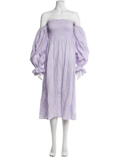 Pre-owned Sleeper Linen Long Dress In Purple