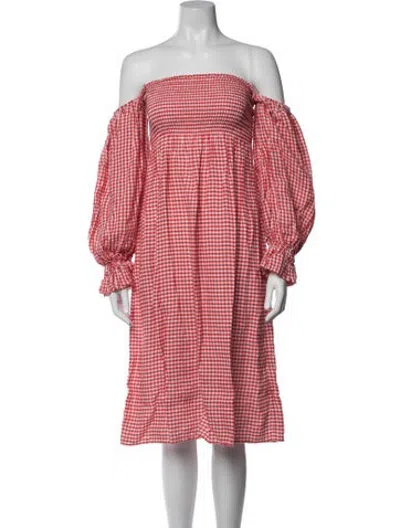 Pre-owned Sleeper Linen Long Dress In Red/white