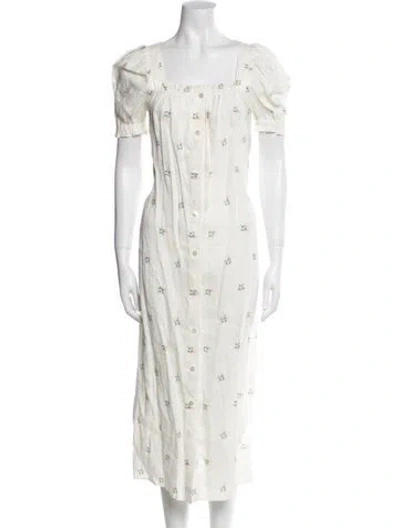 Pre-owned Sleeper Linen Long Dress In White