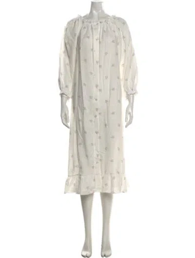 Pre-owned Sleeper Linen Long Dress In White