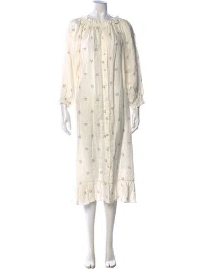 Pre-owned Sleeper Linen Long Dress In White