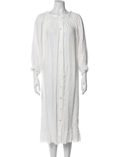Pre-owned Sleeper Linen Long Dress In White