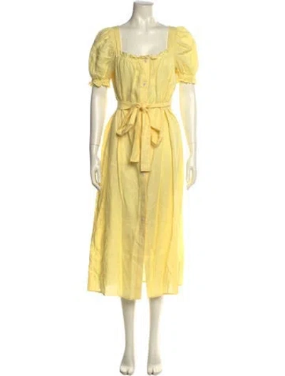 Pre-owned Sleeper Linen Long Dress In Yellow
