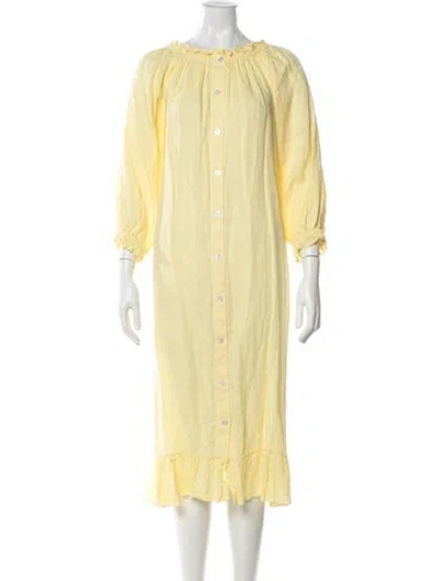 Pre-owned Sleeper Linen Long Dress In Yellow