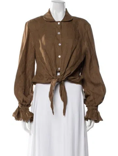 Pre-owned Sleeper Linen Long Sleeve Blouse In Brown