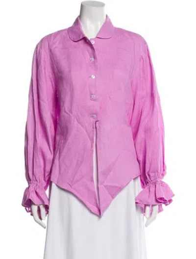 Pre-owned Sleeper Linen Long Sleeve Blouse In Pink