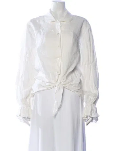 Pre-owned Sleeper Linen Long Sleeve Blouse In White