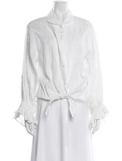 Pre-owned Sleeper Linen Long Sleeve Blouse In White