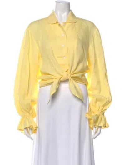 Pre-owned Sleeper Linen Long Sleeve Blouse In Yellow