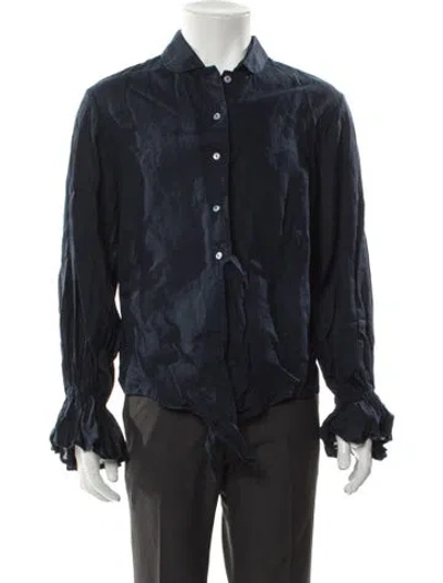 Pre-owned Sleeper Linen Long Sleeve Button-up Top In Blue