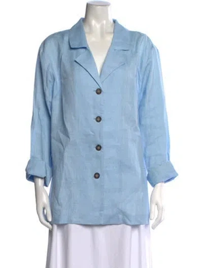 Pre-owned Sleeper Linen Long Sleeve Button-up Top In Blue
