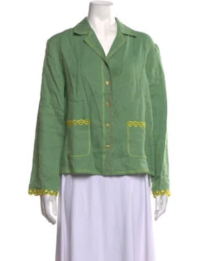 Pre-owned Sleeper Linen Long Sleeve Button-up Top In Green