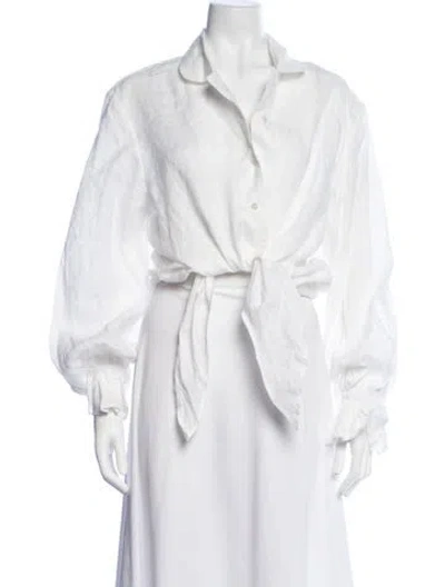 Pre-owned Sleeper Linen Long Sleeve Button-up Top In Neutrals
