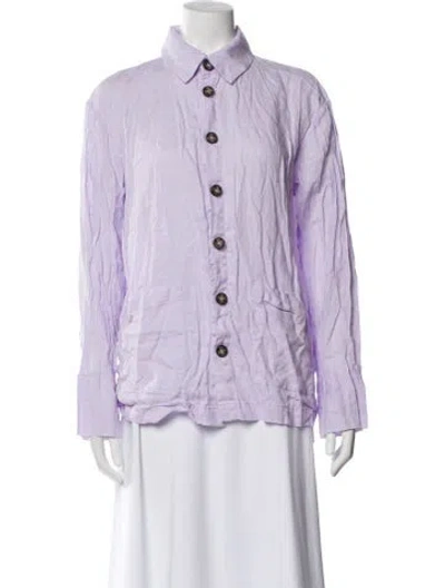 Pre-owned Sleeper Linen Long Sleeve Button-up Top In Purple
