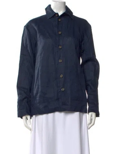 Pre-owned Sleeper Linen Long Sleeve Button-up Top W/ Tags In Blue