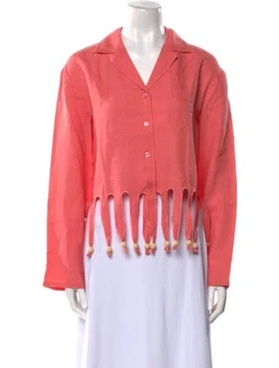 Pre-owned Sleeper Linen Long Sleeve Button-up Top W/ Tags In Pink