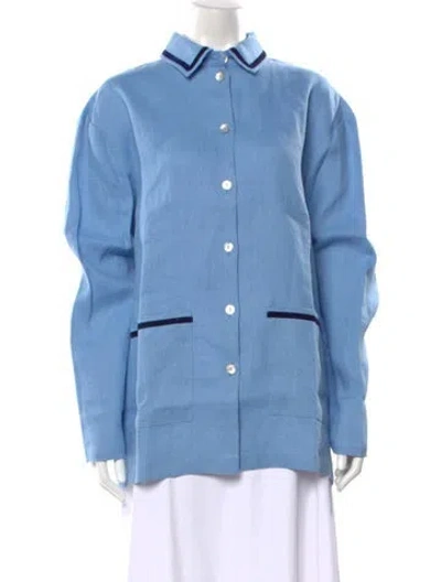 Pre-owned Sleeper Linen Long Sleeve Top W/ Tags In Blue