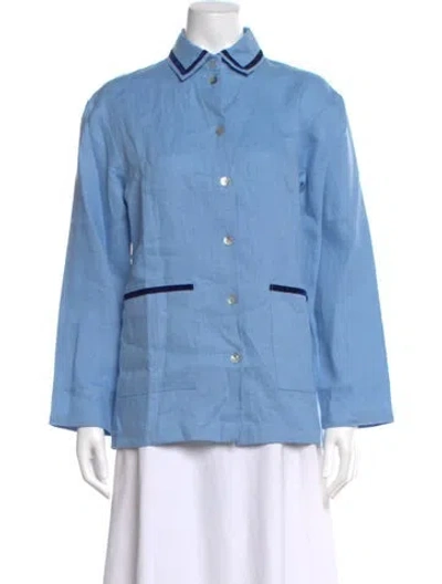 Pre-owned Sleeper Linen Long Sleeve Top W/ Tags In Blue