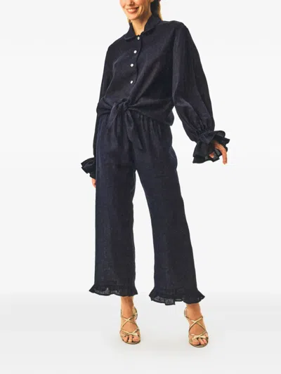 Sleeper Linen Lounge Trousers In Blue