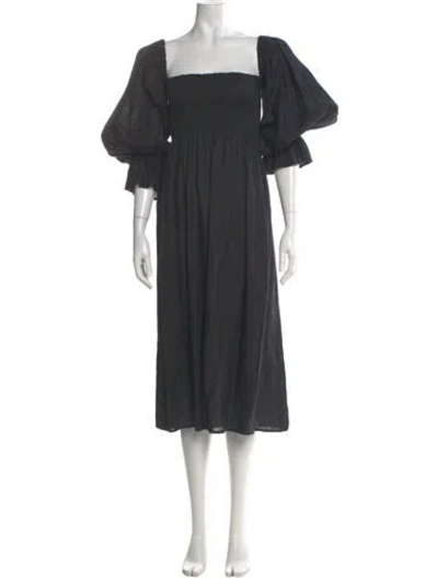 Pre-owned Sleeper Linen Midi Length Dress In Black