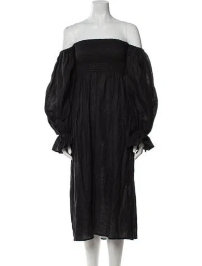 Pre-owned Sleeper Linen Midi Length Dress In Black
