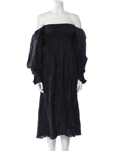 Pre-owned Sleeper Linen Midi Length Dress In Black