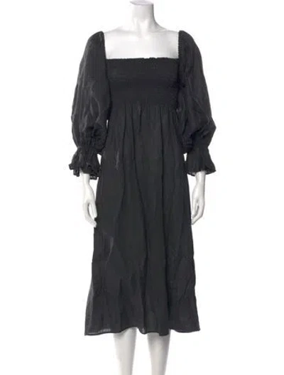 Pre-owned Sleeper Linen Midi Length Dress In Black
