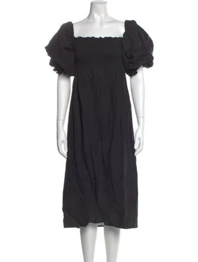 Pre-owned Sleeper Linen Midi Length Dress In Black
