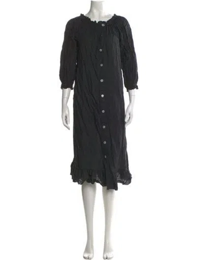 Pre-owned Sleeper Linen Midi Length Dress In Black