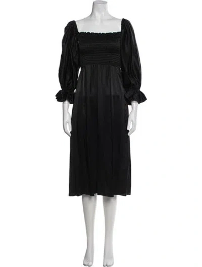 Pre-owned Sleeper Linen Midi Length Dress In Black