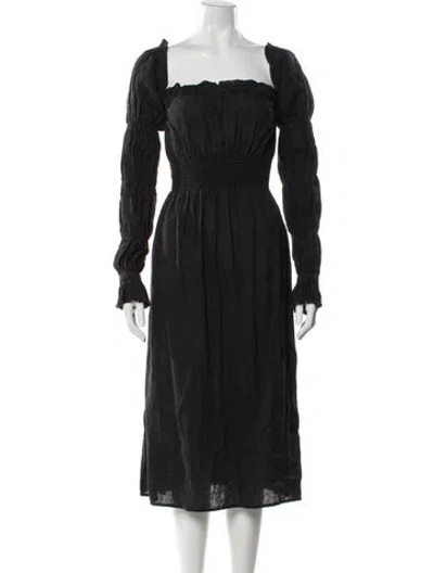 Pre-owned Sleeper Linen Midi Length Dress In Black