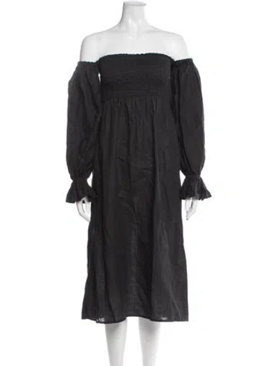 Pre-owned Sleeper Linen Midi Length Dress In Black
