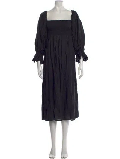 Pre-owned Sleeper Linen Midi Length Dress In Black