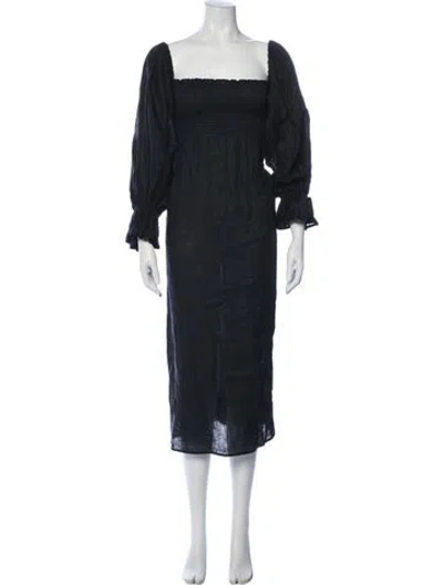 Pre-owned Sleeper Linen Midi Length Dress In Black