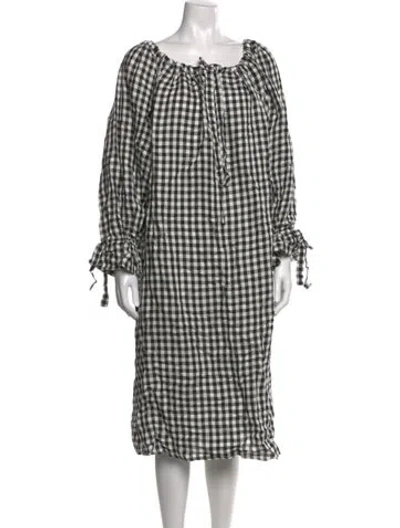 Pre-owned Sleeper Linen Midi Length Dress In Black