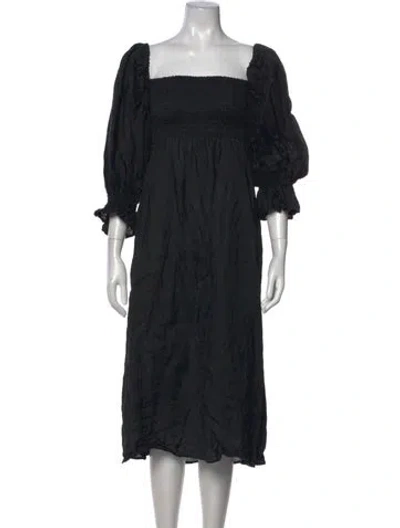 Pre-owned Sleeper Linen Midi Length Dress In Black