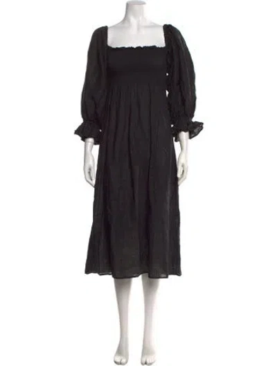 Pre-owned Sleeper Linen Midi Length Dress In Black