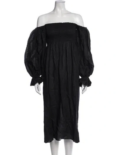 Pre-owned Sleeper Linen Midi Length Dress In Black