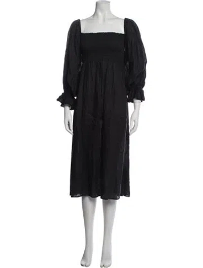 Pre-owned Sleeper Linen Midi Length Dress In Black