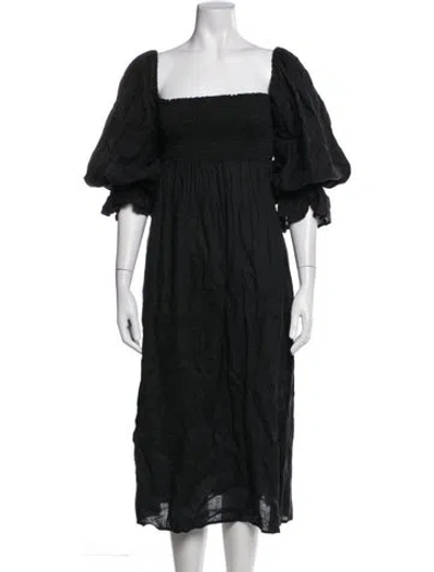Pre-owned Sleeper Linen Midi Length Dress In Black