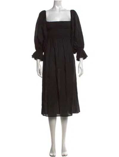 Pre-owned Sleeper Linen Midi Length Dress In Black