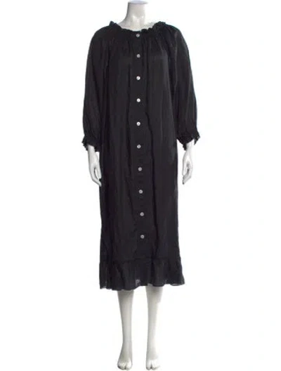 Pre-owned Sleeper Linen Midi Length Dress In Black