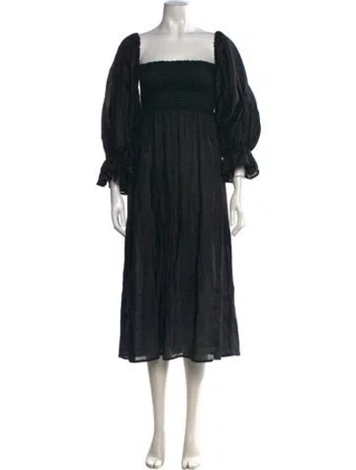 Pre-owned Sleeper Linen Midi Length Dress In Black