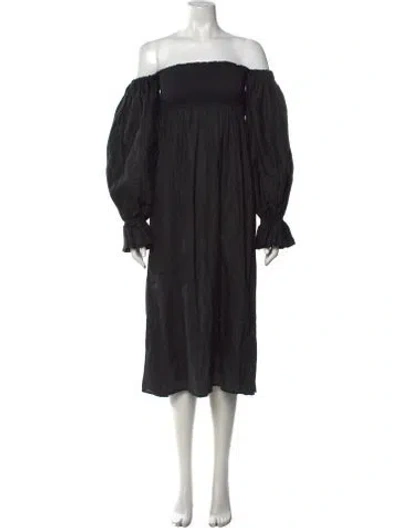 Pre-owned Sleeper Linen Midi Length Dress In Black