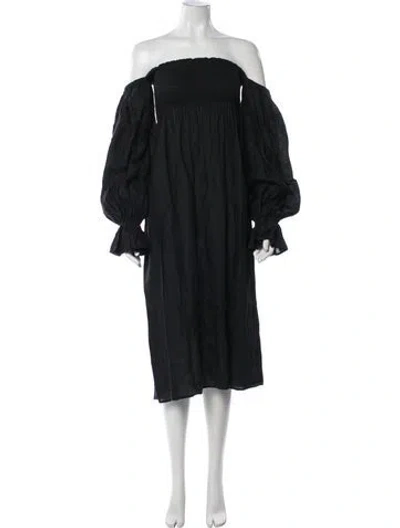 Pre-owned Sleeper Linen Midi Length Dress In Black
