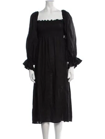 Pre-owned Sleeper Linen Midi Length Dress In Black